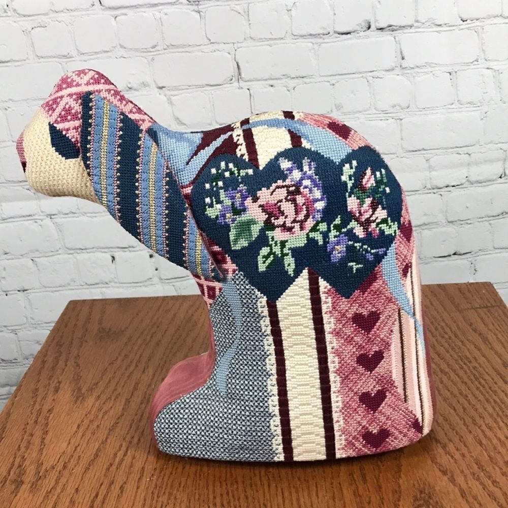 Vintage Needlepoint Bunny Rabbit 12” tall x 12” wide x 5” weighs about 3ish lbs
